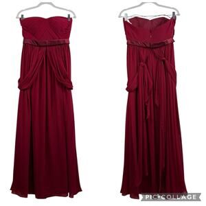 Azazie Red Strapless Maxi Gown Custom Size (XS/S) Tie Draping Formal Holiday